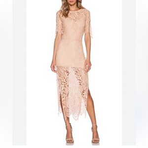 For love and Lemons Luna lace blush peach midi dress romantic feminine wedding